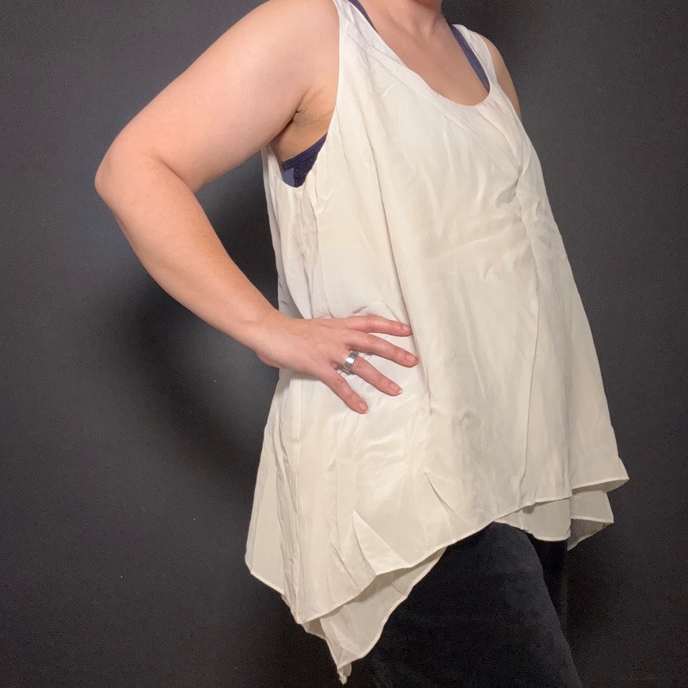 Eileen Fisher Silk Tank Top Ivory Layered High Low XL Minimalist Quiet Luxury - Picture 2 of 11